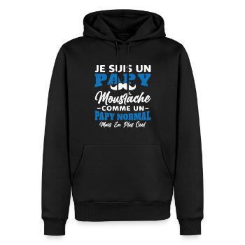 Un papy moustache comme un papy normal - Sweat à capuche Premium bio Homme - noir - Devant - Nico (187cm)