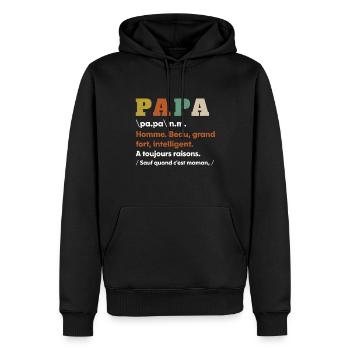Papa Définition Idée Cadeau pour La Fête des Pères - Sweat à capuche Premium bio Homme - noir - Devant - Nico (187cm)