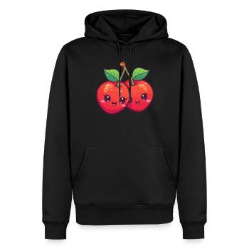 Kawaii cerise - Sweat à capuche Premium bio Homme - noir - Devant - Nico (187cm)