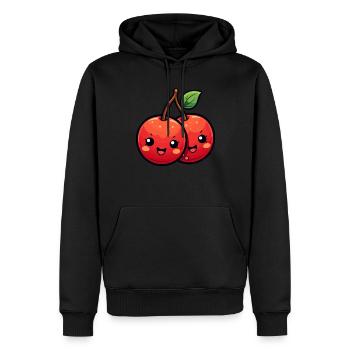 Kawaii cerise - Sweat à capuche Premium bio Homme - noir - Devant - Nico (187cm)