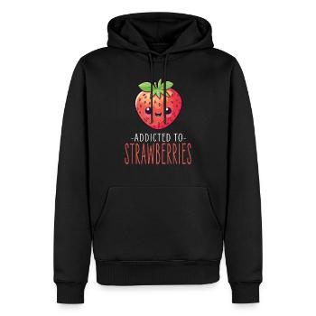 Fraise Kawaii - Sweat à capuche Premium bio Homme - noir - Devant - Nico (187cm)