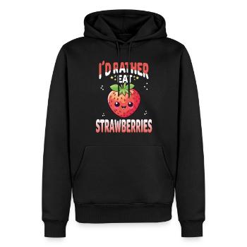 Fraises Kawaii - Sweat à capuche Premium bio Homme - noir - Devant - Nico (187cm)