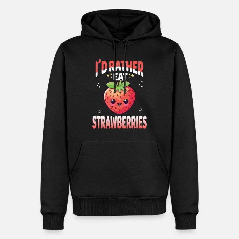 Fraises Kawaii - Sweat à capuche Premium bio Homme - noir