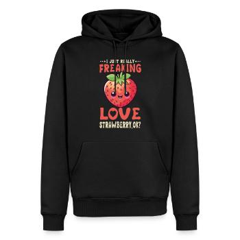 Fraise Kawaii - Sweat à capuche Premium bio Homme - noir - Devant - Nico (187cm)