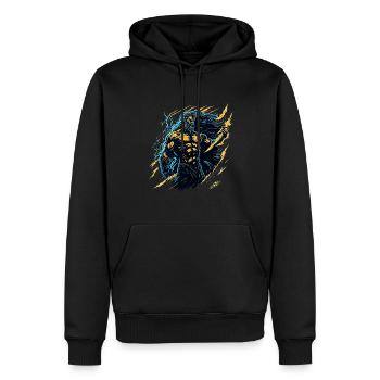 Zeus Dieu du tonnerre et de la foudre tenant une lumière - Sweat à capuche Premium bio Homme - noir - Devant - Nico (187cm)
