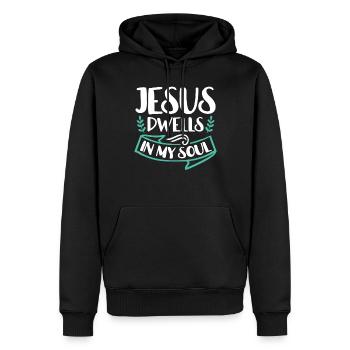Jésus habite dans mon âme verset biblique Foi - Sweat à capuche Premium bio Homme - noir - Devant - Nico (187cm)