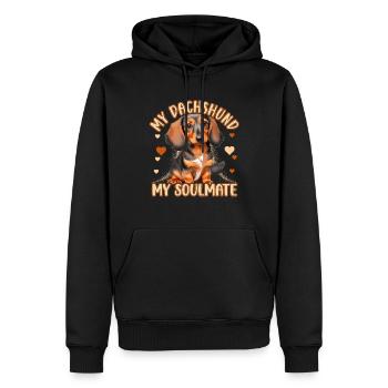 Mon teckel Mon âme sœur - Sweat à capuche Premium bio Homme - noir - Devant - Nico (187cm)
