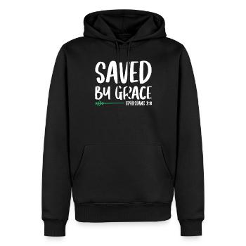 Durch Gnade Gerettet Bibelvers Christlicher - Männer Premium Bio Hoodie - Schwarz - Vorne - Nico (187cm)