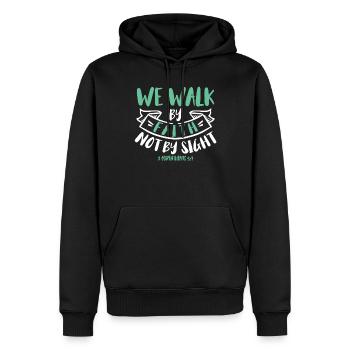 Nous marchons par la foi, pas par la vue - Sweat à capuche Premium bio Homme - noir - Devant - Nico (187cm)