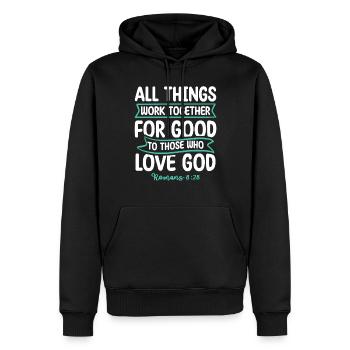 Toutes choses concourent à de bons versets bibliques - Sweat à capuche Premium bio Homme - noir - Devant - Nico (187cm)