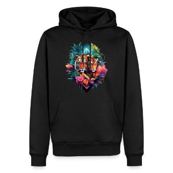 Tiger im Dschungel - Männer Premium Bio Hoodie - Schwarz - Vorne - Nico (187cm)
