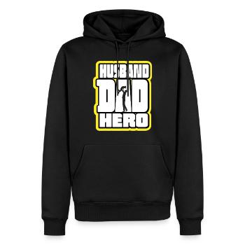 Ehemann Papa Held Retro - Männer Premium Bio Hoodie - Schwarz - Vorne - Nico (187cm)