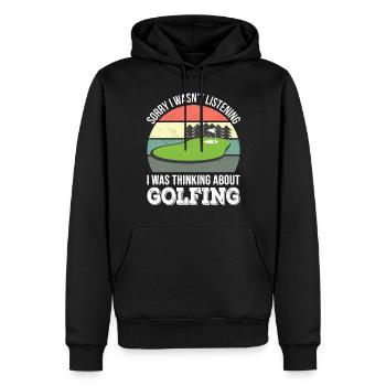 Tut mir leid, dass ich nicht zugehört habe, ich war Golf - Männer Premium Bio Hoodie - Schwarz - Vorne - Nico (187cm)