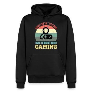 Tut mir leid, dass ich nicht zugehört habe, ich habe gezockt - Männer Premium Bio Hoodie - Schwarz - Vorne - Nico (187cm)