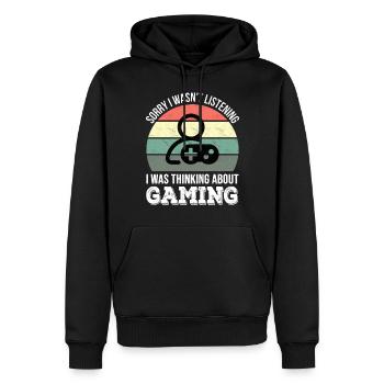 Tut mir leid, dass ich nicht zugehört habe, ich habe gezockt - Männer Premium Bio Hoodie - Schwarz - Vorne - Nico (187cm)
