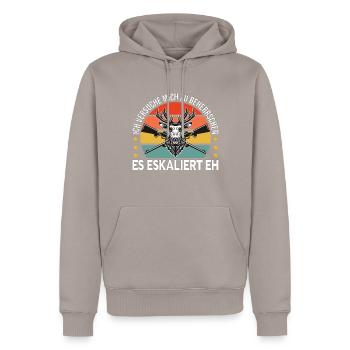 Jäger Beherrschen sich auf der Jagd - Männer Premium Bio Hoodie - Taupe - Vorne - Nico (187cm)