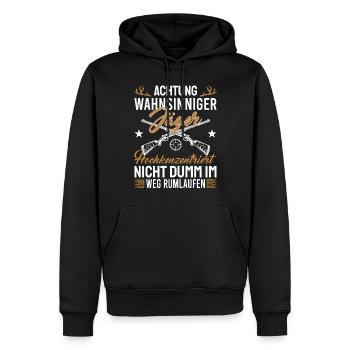 Wahnsinniger Jägerhochkonzentriert - Männer Premium Bio Hoodie - Schwarz - Vorne - Nico (187cm)