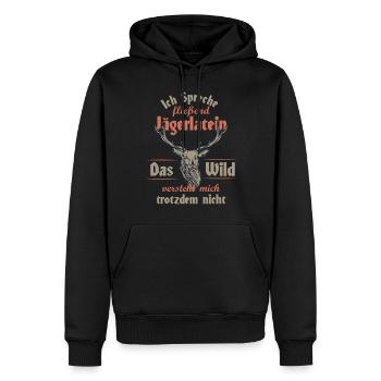 Jägerlatein versteht kein Wild - Männer Premium Bio Hoodie - Schwarz - Vorne - Nico (187cm)