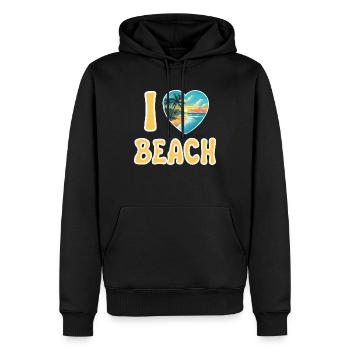 Strand - J’adore la plage - Sweat à capuche Premium bio Homme - noir - Devant - Nico (187cm)