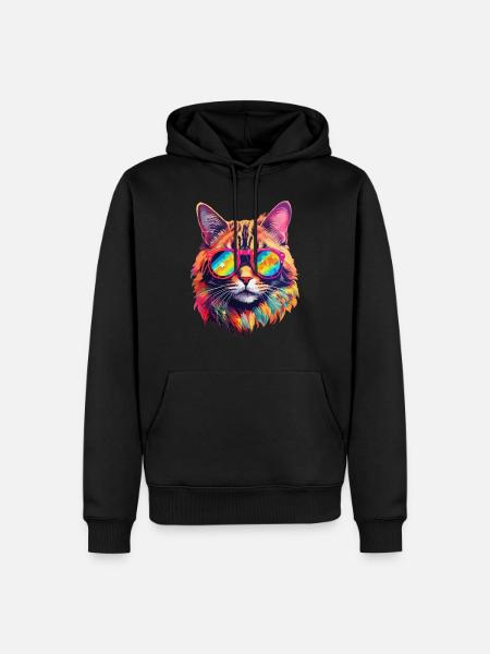 Cat Hippie 60s 70s - Men’s Premium Organic Hoodie - black
