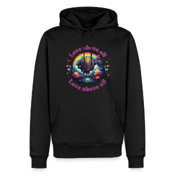 Liebe über alles Pride Heißluftballon Herzen - Männer Premium Bio Hoodie - Schwarz - Vorne - Nico (187cm)
