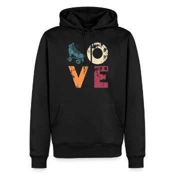 Retro Rollerskate Love - 70er Rollschuhlaufen - Männer Premium Bio Hoodie - Schwarz - Vorne - Nico (187cm)