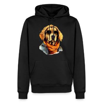 Golden retriever dans la rue | Amoureux des chiens - Sweat à capuche Premium bio Homme - noir - Devant - Nico (187cm)