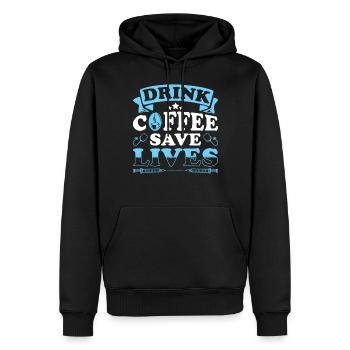 Une infirmière qui boit du café sauve des vies - Sweat à capuche Premium bio Homme - noir - Devant - Nico (187cm)
