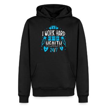 Infirmière - Sweat à capuche Premium bio Homme - noir - Devant - Nico (187cm)