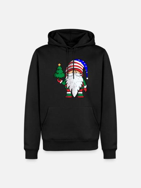 Weihnachtsmann Gnom USA Flagge Frohe Weihnachten - Männer Premium Bio Hoodie - Schwarz
