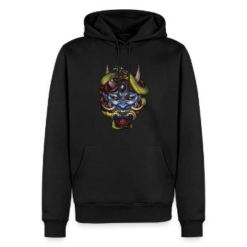 Serpent Bleu Oni Démon - Sweat à capuche Premium bio Homme - noir - Devant - Nico (187cm)