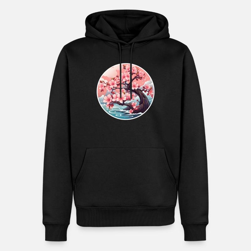 Kirschblütenbaum - Männer Premium Bio Hoodie - Schwarz