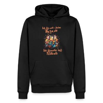 Ich brauche Musik Festivals und keine Therapie - Männer Premium Bio Hoodie - Schwarz - Vorne - Nico (187cm)