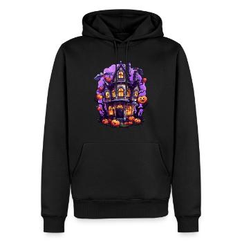 Bande dessinée Halloween Maison hantée - Sweat à capuche Premium bio Homme - noir - Devant - Nico (187cm)