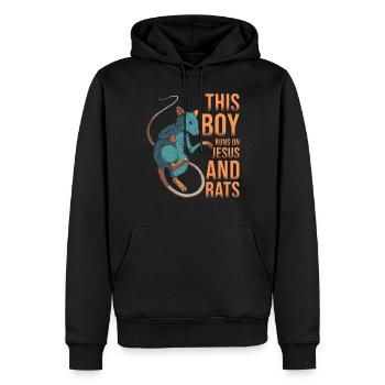 Ratte, Dieser Junge Läuft Auf Jesus Und Ratten - Männer Premium Bio Hoodie - Schwarz - Vorne - Nico (187cm)
