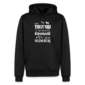 Mon toutou est mieux éduqué qu'un humain - Sweat à capuche Premium bio Homme - noir - Devant - Nico (187cm)
