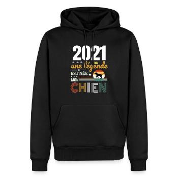 2021 une légende et née mon chien - Sweat à capuche Premium bio Homme - noir - Devant - Nico (187cm)