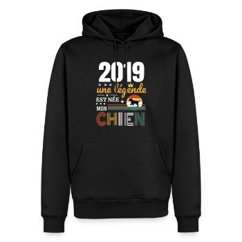2019 une légende et née mon chien - Sweat à capuche Premium bio Homme - noir - Devant - Nico (187cm)