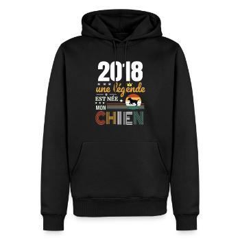 2018 une légende et née mon chien - Sweat à capuche Premium bio Homme - noir - Devant - Nico (187cm)