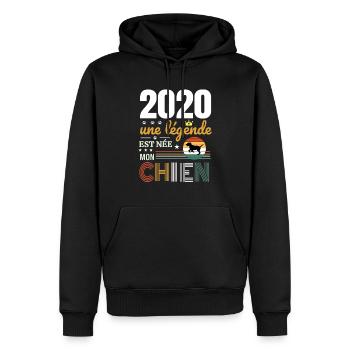 2020 une légende et née mon chien - Sweat à capuche Premium bio Homme - noir - Devant - Nico (187cm)