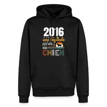 2016 une légende et née mon chien - Sweat à capuche Premium bio Homme - noir - Devant - Nico (187cm)