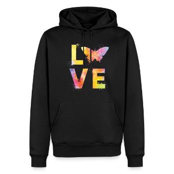 L’amour papillon - Sweat à capuche Premium bio Homme - noir - Devant - Nico (187cm)