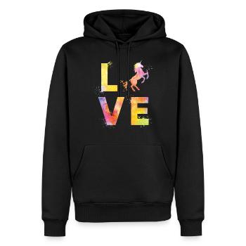 L’amour de la licorne - Sweat à capuche Premium bio Homme - noir - Devant - Nico (187cm)