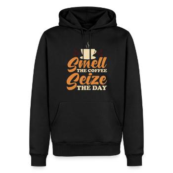 Café Caféine Parfum de café du matin - Sweat à capuche Premium bio Homme - noir - Devant - Nico (187cm)