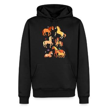 6 chevaux, poneys, poulains, enfants, femmes, filles, équitation - Sweat à capuche Premium bio Homme - noir - Devant - Nico (187cm)