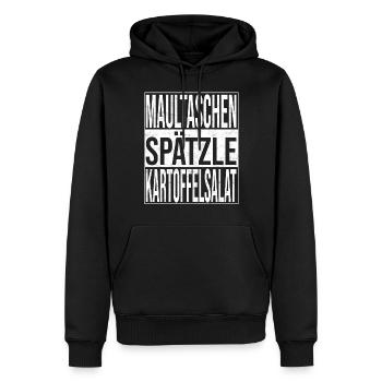 Maultaschen Spätzle und Kartoffelsalat - Männer Premium Bio Hoodie - Schwarz - Vorne - Nico (187cm)