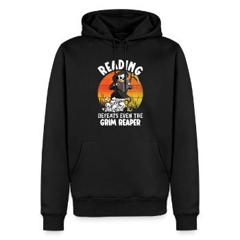 Reading Grim Reaper book lover literature, - Men’s Premium Organic Hoodie - black - Front - Nico (187cm)