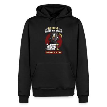 Reading Grim Reaper book lover literature, - Men’s Premium Organic Hoodie - black - Front - Nico (187cm)