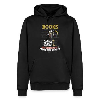 Reading Grim Reaper book lover's literature, - Men’s Premium Organic Hoodie - black - Front - Nico (187cm)