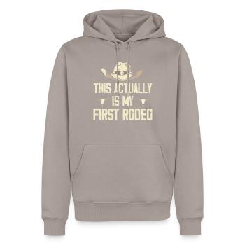 This Actually Is My First Rodeo Cadeau - Sweat à capuche Premium bio Homme - taupe - Devant - Nico (187cm)
